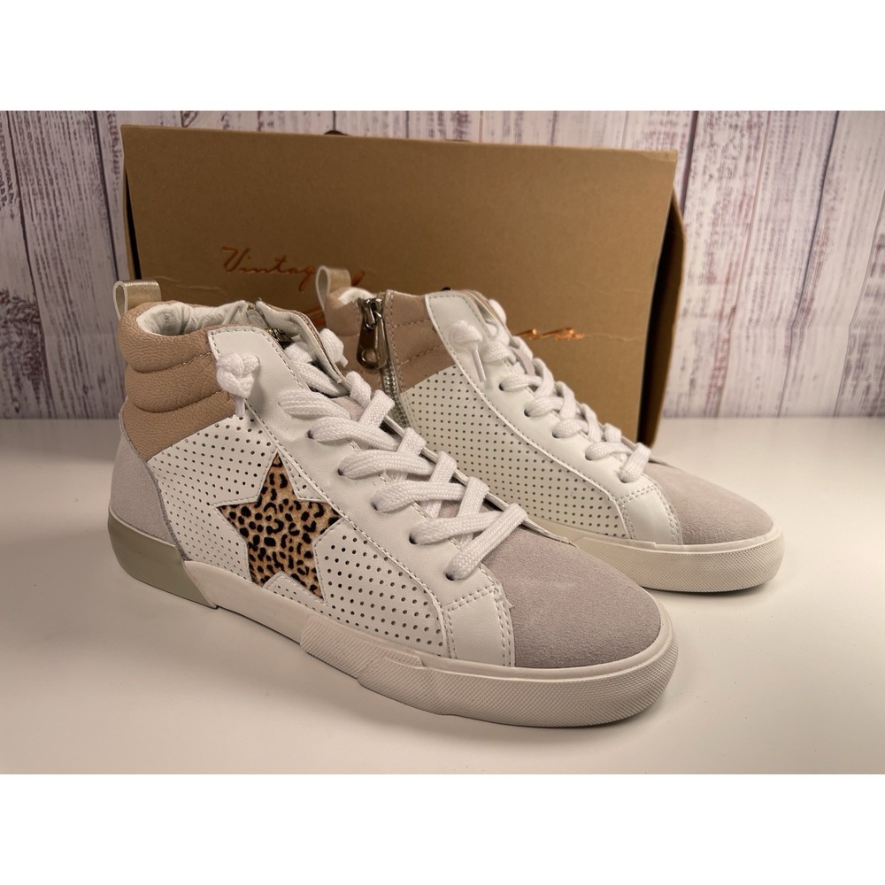 Vintage Havana Lester Women 10 White Leopard Star High Top Zipper Sneakers NEW